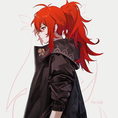 Ponytail Drawing, High Ponytail, High Ponytails, Character Concept, Anime Character, Drake, Red Hair, Game Art, Anime Boy