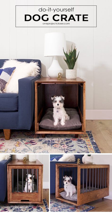 Pet Crate Furniture, Modern Dog Crate, Dog Crate End Table, Dog Crate Table, Diy Dog Crate, Diy Dog Kennel, Crate Furniture Diy, Crate Table, Diy Dog Bed