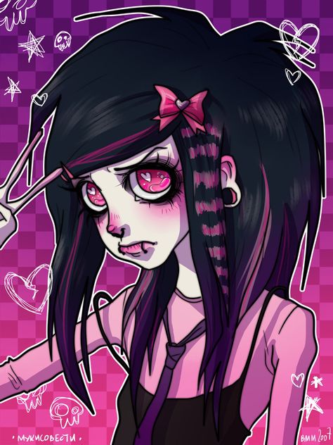 Emo, emogirl, emokid, emostyle, scene, scenecore, scenegirl, scenequeen, 2007, emo art, scene kid art, эмо, raccoon hair Emo Drawing, Scene Emo Aesthetic, Emo Pics, Scene Emo Art, Scenecore Art, Emo Pictures, Pastel Goth Art, Scene Aesthetic, Scene Drawing