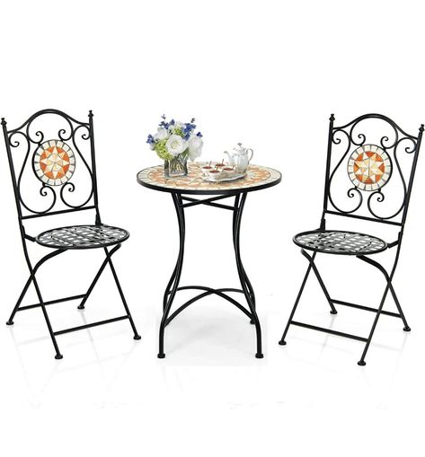 Compact, adorable set to complete any small space. Functional Garden, 3 Piece Bistro Set, Outdoor Bistro Set, Garden Dining Set, Bistro Chairs, Chair Dimensions, Garden Furniture Sets, Bistro Set, Bistro Table