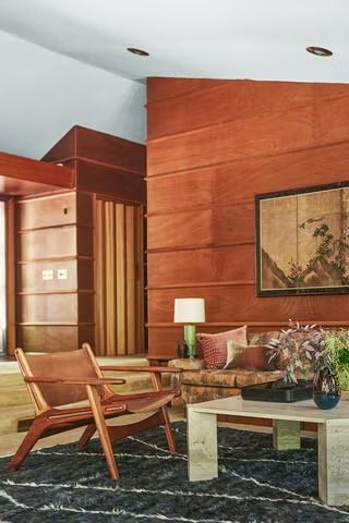 in a midcentury home, you might encounter wood paneling Wood Paneling Ideas, Small Room Paint, Acoustic Tiles, Paneling Ideas, Window Restoration, Old Homes, Ceiling Murals, Terracotta Floor, Midcentury Home