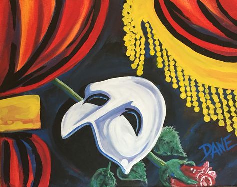 Theatre Painting Ideas, Band Paintings Canvas, Phantom Of The Opera Painting, Opera Painting, Wall Painting Flowers, Key Art, Paint Night, Pumpkin Ideas, Universal Monsters