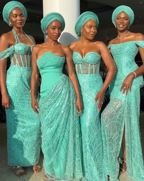 Stylaa! 🍃🍃💫 The GLOWW though 💫🍃🍃 Asoebi babes slay the best 🥵 @stylaa.app 👉🏾 #️⃣ #stylaa⁠ .⁠ . .⁠ . . . . . . . . . . . . . . . . . . 💃🏽 @tiwalowla .⁠ . . Disclaimer : No copyright infringement intended. All rights and credits are reserved to the rightful owner(s). . .⁠ ⁠.⁠ #stylaa #ankaraaddicts #couture #fashiondesigners #ankarafashion #lagosbabes #sewing #bridesmaiddresses #naijafashion #weddingdance #naijafashionista #africanfashion #bridesmaiddance #asoebistyles Mint Green Asoebi, Teal Asoebi, Green Asoebi, Kente Designs, African Bridesmaids, African Bridesmaid Dresses, Latest Aso Ebi Styles, Corset Dresses, Kente Dress