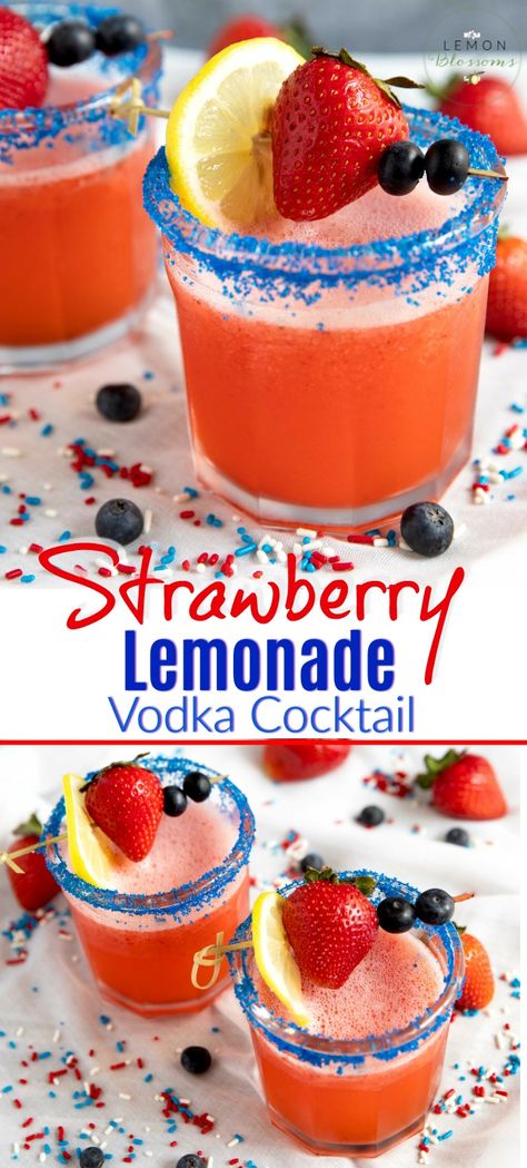 July Cocktails, Summer Party Drink, Patriotic Drinks, Fourth Of July Drinks, Cocktails Vodka, 4th Of July Cocktails, Strawberry Vodka, Coctails Recipes, Vodka Lemonade