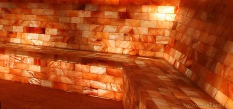 Regardless of what type of sauna you have, it can be easily “upgraded” or converted into a Himalayan salt sauna, with the addition of authentic Himalayan salt boulders and bricks and fixtures throughout the room. Himalayan Salt Cave, Salt Sauna, Himalayan Salt Room, Salt Cave Spa, Cave Spa, Salt Wall, Salt Therapy, Salt Cave, Salt Block