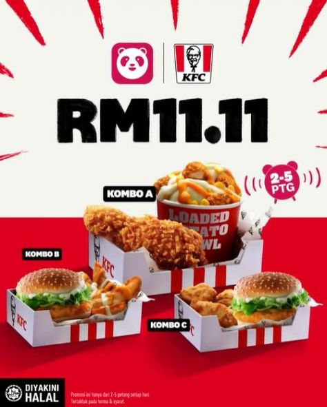 KFC FoodPanda November RM11.11 Deals Promotion from 1 November 2021 until 30 November 2021 Kfc Advertisement Poster, Kfc Poster Design, 11.11 Promotion Design, Kfc Poster, Food Promotion Design, Kfc Design, Idea Advertising, Meat Design, Restaurant Ads