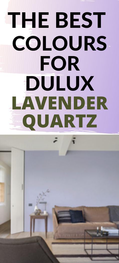 the best colours for Dulux lavender quartz showing a living room with a lavender quartz wall and brown sofa Dulux Lavender Quartz, Grey Paint With Purple Undertones, Interior Paint Combinations, Dulux Grey Paint, Dulux Grey, Dulux Paint Colours, Dulux Paint, Paint Combinations, Lavender Quartz