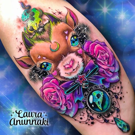 Baphomet Tattoo, Laura Anunnaki, Girl Power Tattoo, Gem Tattoo, Bright Tattoos, Power Tattoo, Jewel Tattoo, Kawaii Tattoo, Tatuaje A Color