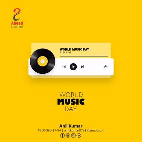 World Music Day Poster Design, Music Ads Design, World Music Day Creative Ads, Radio Graphic Design, World Music Day Poster, Music Social Media Post, Music Thumbnail, Music Ads, World Music Day