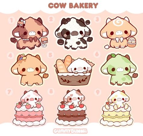 Bakery Cows Vinyl Sticker- Stickers - Cute - Decal cut - cookies n cream - cake - bread #StickerObsessed Cookies N Cream, Cow Drawing, Cute Easy Doodles, Cute Kawaii Animals, Stickers Kawaii, Hello Kitty Drawing, Cute Animal Drawings Kawaii, Cute Doodles Drawings, Cute Kawaii Drawings