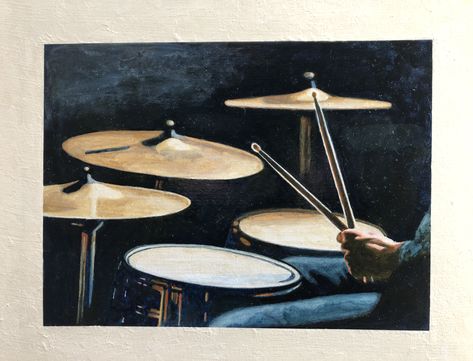 Painting by Ken Downs - Drums Drum Set Painting, Drum Painting, Personal Investigation, Music Drawings, Reference Pics, Live Rock, Print Decor, Gcse Art, Cool Paintings