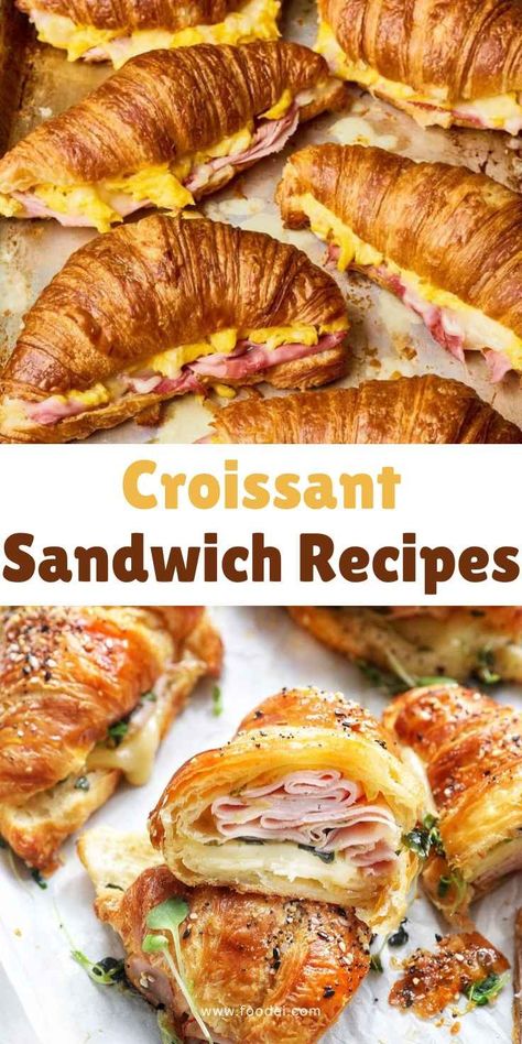 Indulge in these Easy Croissant Sandwich Recipes for a quick and tasty meal! 🥐✨ Whether you like them packed with eggs, bacon, or fresh veggies, these croissant sandwiches are the perfect blend of flaky and flavorful! 🧑�‍🍳🍴 #CroissantRecipes #EasySandwiches #QuickMeals #BreakfastTreats #FlakyDelicious Lunch Recipes For Guests, Recipes For Croissants, Breakfast Croissant Sandwich Ideas, Breakfast Crescent Sandwich, Croissant Sandwiches For Party, Crosaint Sandwich Recipes, Sandwiches That Travel Well, Crissonts Sandwich Ideas, Croissant Egg Sandwich