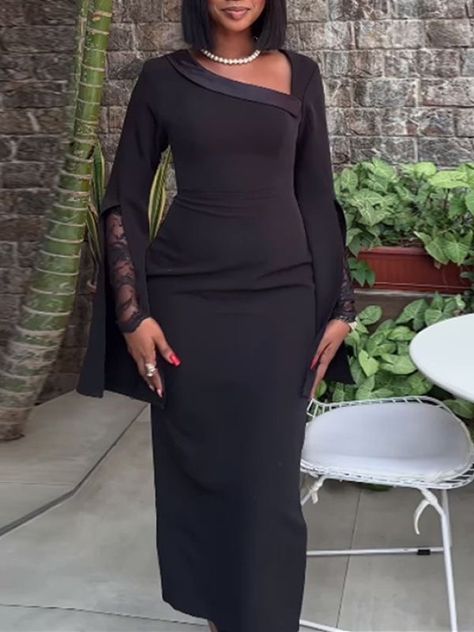 Dinner Classy Outfit, Simple Lace Gown Styles, Black Corporate Dress, Black Gown Elegant Classy, Corporate Dresses Classy, Black Long Sleeve Gown, Elegant Dinner Dresses, Black Dinner Gown, Black Dinner Outfit