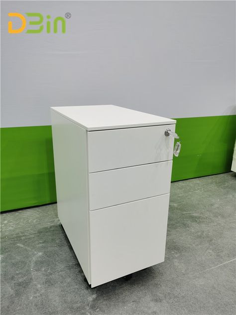 For storage, DBin 3 drawer white mobile pedestal has one large drawer and two small drawers. The large one can store legal-sized documents, while the small drawers are for your small office supplies.  Product Dimensions (mm）	H600*W300*D500	Sliding Rail	3- section Full Extension Product Weight (KGS)	15.55. Whatsapp: +86-15236153756 #furnituredesigns  #filingcabinet #filingcabinet #filecabinet #filecabinets Cabinets For Office, Rolling File Cabinet, Innovative Office, Box File, Mobile Pedestal, File Cabinets, Hanging Bar, Hanging Files, File Box