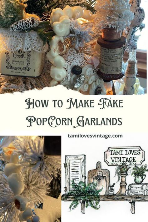 I am showing you how to make fake popcorn garlands for your Christmas tree. They are so simple to make and take just a few supplies. I use my garlands in my tree. But you can do like the Victorians did and work them into any portion of your Christmas decor! It only takes a few minutes to make these garlands for your vintage Christmas decor! How To Make Popcorn Garland, Faux Popcorn Garland Diy, Fake Popcorn Garland, Popcorn Garland Christmas Tree, Fake Popcorn, Faux Popcorn, How To Make Popcorn, Popcorn Garland, Diy Crafts Vintage