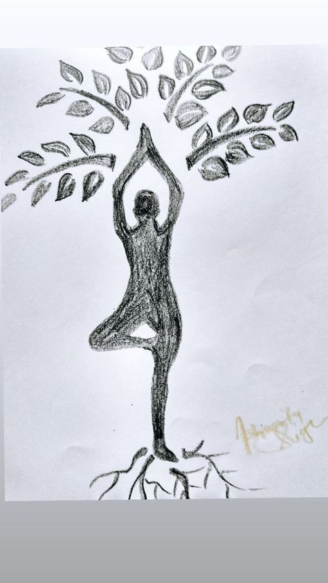 Yoga Day Drawing For Kids, Fit India Drawing, Yoga Drawing Easy, Fit India Poster Drawing, Yoga Day Posters Drawing, Aari Picture, International Yoga Day Drawing, Yoga Day Drawing, Meditating Pose