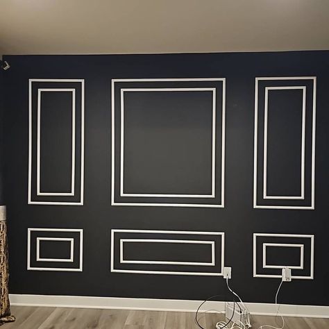 Self-adhering Wall Paneling Wainscot Kit Pre-cut Wall Molding Kit Accent Wall Panels Wainscoting 3 Double Frame Panel Design - Etsy Wainscoting Kits, Accent Wall Panels, Frame Panel, Upstairs Hallway, Double Frame, Mold Kit, Wall Molding, Wainscoting, Black Walls