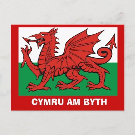 Around Britain, Flag of Wales, Cymru am byth Postcard - Rugby Flag Of Wales, Wales Flag, Rugby Gifts, Welsh Flag, The Red Dragon, Welsh Dragon, Patriotic Gifts, Red Dragon, National Flag