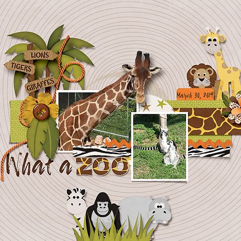 What a zoo - Digi It's a Jungle Out There Jungle Scrapbook, Safari Scrapbook, Zoo Crafts, Deco Jungle, Disney Scrapbook Pages, Scrapbook Layout Sketches, Fall Scrapbook, Summer Scrapbook, Birthday Scrapbook