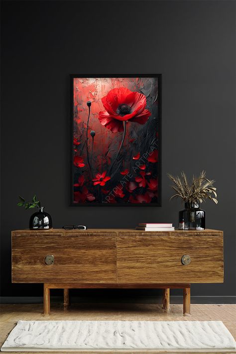 Cette œuvre numérique, réalisée avec un effet de peinture à l'huile au couteau, dépeint un champ de coquelicots captivant et dramatique. Les fleurs, en nuances de rouge allant de l'intense au doux, se détachent vivement contre des tiges noires audacieuses, ajoutant un contraste saisissant Le fond sombre accentue l'éclat des coquelicots, créant une atmosphère presque onirique et mystérieuse. Les coups de couteau texturés apportent profondeur et mouvement, rendant chaque pétale vibrant et vivant. L'ensemble évoque une beauté à la fois brute et délicate, plongeant le spectateur dans une scène naturelle à l'intensité émotionnelle palpable. Artplate amovible seule sans cadre Nécessite un cadre Artplate pour être accrochée au mur Disponible en 4 tailles au choix Finition : Chromaluxe brillant Classy Decor, Floral Art, Wall Design, Magnolia, D Art, Home Diy, Art Painting, Floral, Wall