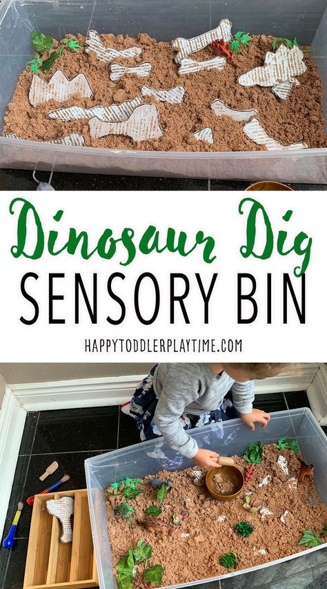 INSIDE: Do you have a dinosaur lover at your home? Well they will definitely love this dinosaur dig sensory bin. It is super easy to set up but tons of fun for toddlers and preschoolers. Dinosaur Sensory Bin, Fossils Activities, Dinosaur Sensory, Sensory Bin Play, Activity Sensory, Dinosaur Dig, Parent Advice, Dinosaurs Preschool, Stem Activity