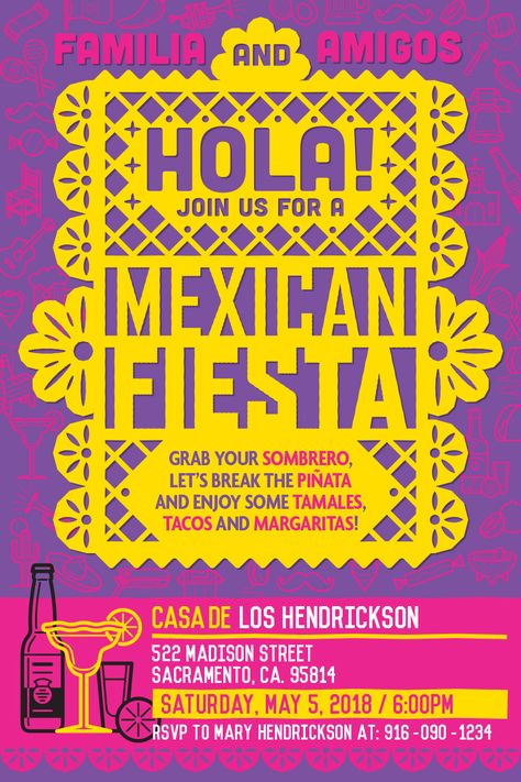 Fiesta Logo Design, Mexico Poster Design, Latino Graphic Design, Latin Branding, Latino Party, Mexican Poster, Fiesta Invite, Mexican Party Invitation, Mexican Graphic Design