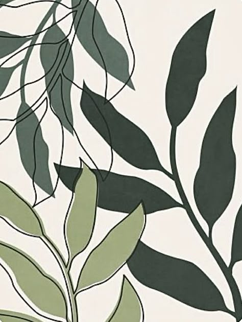 Plant Leaf Art, Leaves Drawing Wallpaper, Aesthetic Leaves Drawing, Plant Drawing Wallpaper, Aesthetic Plants Drawing, Tropical Plants Drawing, Tropical Leaves Drawing, Green Aesthetic Painting, Tropical Leaves Painting