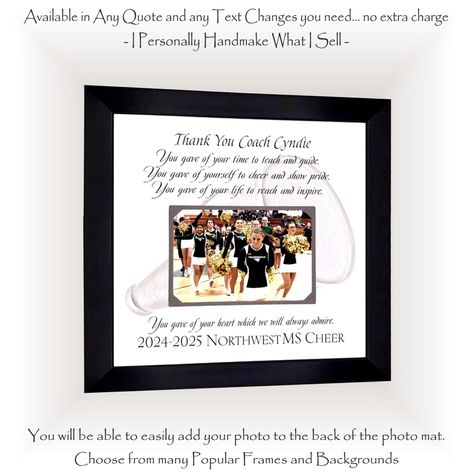 Personalized Cheer Coach Frame with Photo, Cheer Cheerleading Coach Gift from Team, End of Season Senior NIght Banquet Gift by PhotoFrameOriginals on Etsy Cheerleading Coach Gifts, Personalized Coach Gifts, Cheerleading Coach, Cheer Coach Gifts, Coach Appreciation Gifts, Cheerleading Coaching, Coach Appreciation, Dance Coach, Cheerleading Team