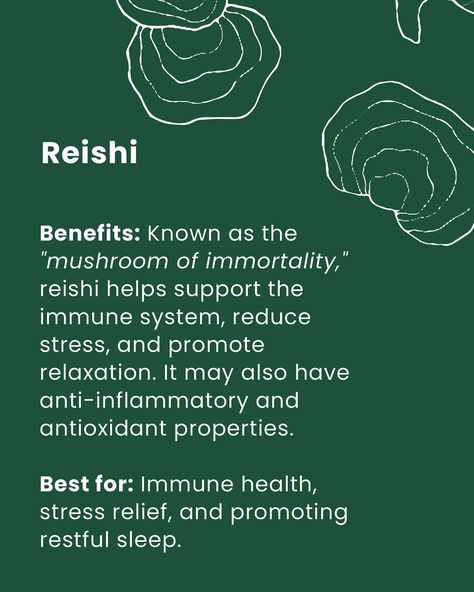 🍄Discover the Power of Medicinal Mushrooms!🍄 For centuries, mushrooms have been celebrated for their incredible health benefits—from boosting immunity to enhancing mental clarity. Here are a few of our favourites and what makes each one unique: • Reishi: Known as the “mushroom of immortality,” reishi is perfect for immune health, stress relief, and restful sleep. • Lion’s Mane: Supports cognitive function, memory, and mental clarity, and may even help with mood balance. • Chaga: Packed with ... Red Reishi Mushroom Benefits, Reishi Benefits, Reishi Mushroom Benefits, Reishi Mushrooms, Boosting Immunity, Mushroom Benefits, Reishi Mushroom, The Mushroom, Immune Health