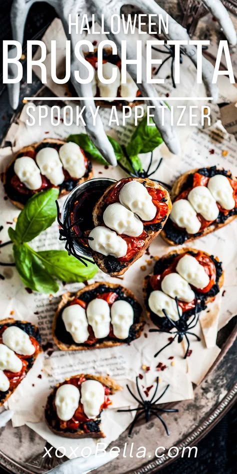 Gf Halloween Appetizers, Spooky Appetizers For Halloween Party, Skull Mozzarella Balls, Mozzarella Cheese Skulls, Black Food For Halloween, Spooky Dishes For Halloween, Friday The 13th Appetizers, Halloween Skull Recipes, Classy Halloween Appetizers