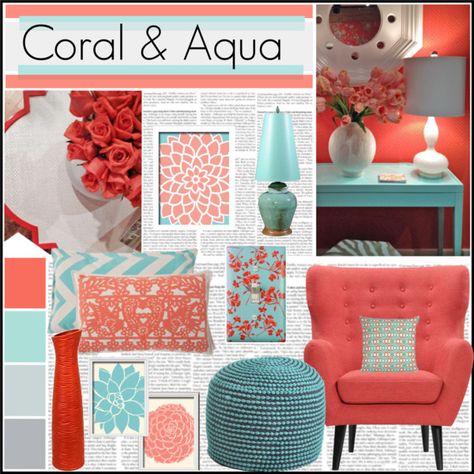 "Coral & Aqua" by meggiechelle on Polyvore Coral And Aqua, Coral Bedroom, Coral And Blue, Coral Aqua, Coastal Bedrooms, Deco Originale, The Coral, Bedroom Colors