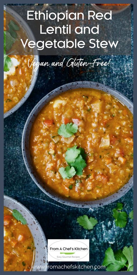 Vegan Ethiopian Recipes, Ethiopian Lentils, Lentil Stew Recipes, Red Lentil Recipes, Ethiopian Cuisine, Vegan Stew, Ethiopian Food, Chef's Kitchen, Lentil Stew