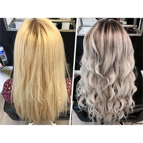 This stylist took a client from damaged, dry yellow blonde to a beautiful pale ashy hue. Ash Vs Golden Blonde, Fall Brunette, Bleach Damaged Hair, Yellow Blonde Hair, Cool Blonde Hair Colour, Perfect Blonde Hair, Medium Highlights, Yellow Blonde, Balayage Blond