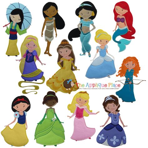 Pretty Princess set of 12 Disney Applique, Free Machine Embroidery Designs Patterns, Ith Designs, Bernina Embroidery, Girls Applique, Disney Princess Dresses, Pretty Princess, Princess Dresses, Machine Embroidery Applique