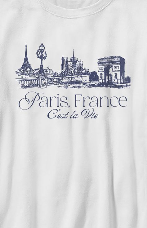 Online only! The Kids Paris France T-Shirt celebrates the charm of Paris with a stylish design. Featuring a crew neckline, short sleeves, and a comfortable fit, it's a perfect choice for those who appreciate the beauty and culture of the French capital.   	Solid color tee 	Short sleeves 	Crew neckline 	Front graphic 	Regular fit 	100% Cotton 	Machine washable French Graphic Tee, Luxury Tshirt Design, French Tshirts, Graphic Tshirt Design Prints, Paris Crewneck, Shirt Concept, Paris Shirt, Disney Paris, Paris Inspired