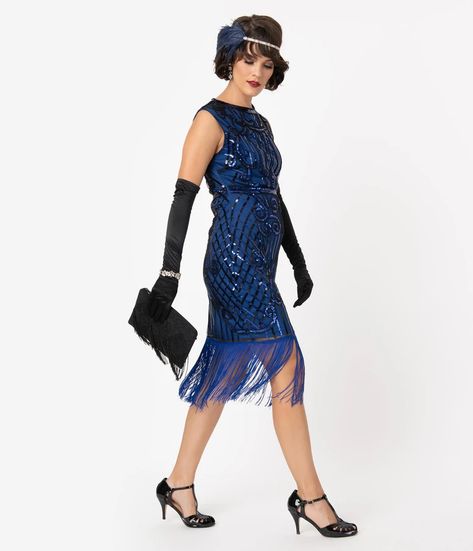 Blue Flapper Dress, Great Gatsby Prom Dresses, Dresses 1920s Style, 1920s Inspired Dresses, Prom Costume, Beaded Flapper Dress, Fringe Flapper Dress, Unique Vintage Dresses, 1920s Outfits