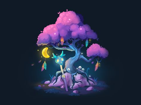 Druid's tree by Anna Novikova on Dribbble Fantasy Flora, Vis Dev, Fantasy Tree, Magical Tree, Bg Design, Isometric Art, Fun Sized, Tree Drawing, Environment Concept Art