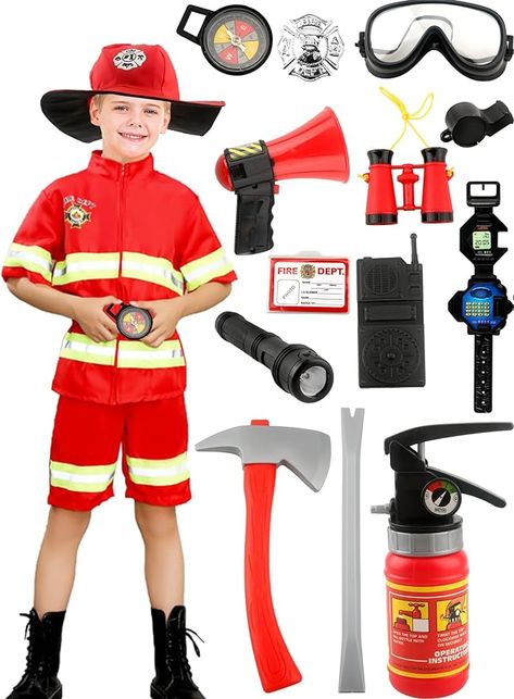 Toddler Firefighter Costume, Fireman Costume, Kid Dates, Firefighter Costume, School Halloween Party, Dress Up Halloween, Toy Playsets, Role Play Costume, Career Day