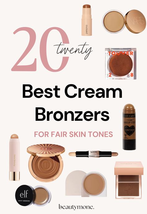 I've researched and compiled a list of the 20 best cream bronzers for those with fair skin tones. Not only will these bronzers add warmth and dimension to Bronzers For Fair Skin, Best Bronzers For Fair Skin, Best Cream Bronzer, Cool Tone Bronzer, Bronzer For Fair Skin, Freckled Skin, Drugstore Bronzer, How To Apply Bronzer, Fair Skin Makeup