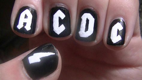 AC/DC nail art Acdc Nails, Rock Nails, Band Nails, Queen Nails, Punk Nails, Polygel Nails, Cute Acrylic Nail Designs, Pink Acrylic Nails, Pastel Nails