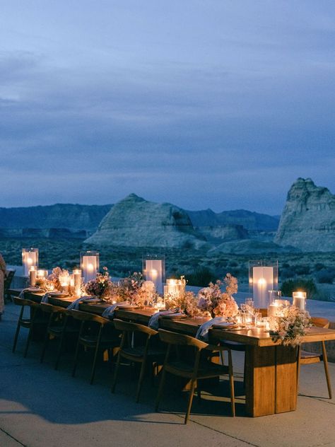 A Fashionable 12-Person Desert Wedding at Amangiri Wedding Recessional Songs, Wedding Lighting Ideas, Romantic Sunset Wedding, Amangiri Resort, Sarah Winward, Newly Single, Stars Photo, Kt Merry, Pink Dinnerware