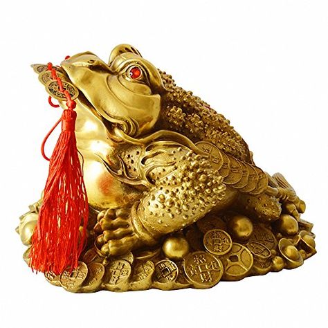 BOYULL Brass Feng Shui Money Frog Statue with Lucky Charm Ancient Coins on Red String,Feng Shui Decor Feng Shui Money Frog, Money Frog, Golden Frog, Feng Shui Money, How To Feng Shui Your Home, Frog Statues, Frog Sitting, Golden Coin, Feng Shui Decor