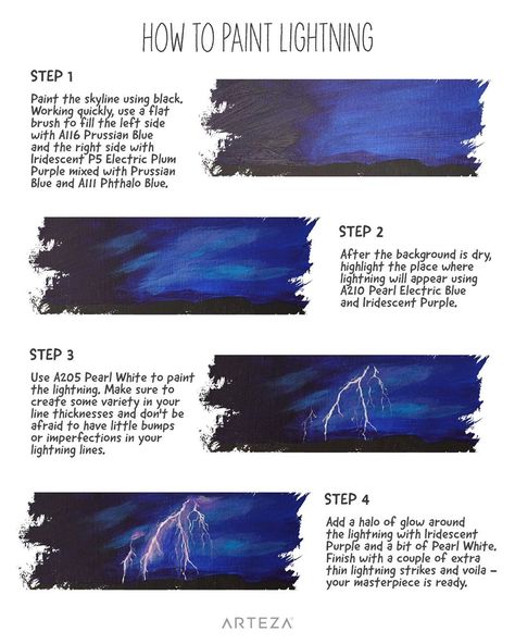 ARTEZA on Instagram: “Lightning doesn't normally strike the same place twice, but inspiration certainly can!🤩 #Learnwitharteza and draw your very own…” Draw Lightning, How To Draw Lightning, Water Drawing, Watercolor Art Lessons, Art How, Draw Your, Acrylic Painting Canvas, Dark Backgrounds, Great Wave