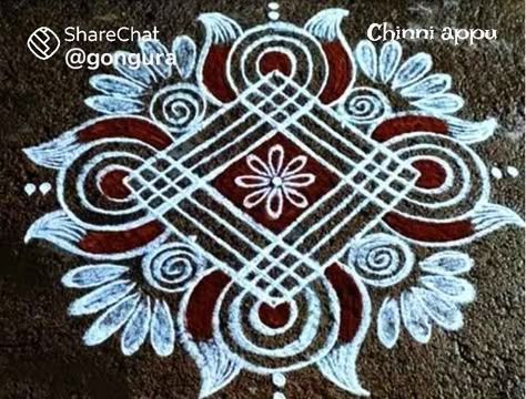 Rangoli Kolam Designs With Colour, Navaratri Rangoli, Dhanurmasam Muggulu, Sankranti Muggulu, Geethala Muggulu, Simple Rangoli With Dots, Simple Art Designs, Small Kolam, Margazhi Kolam