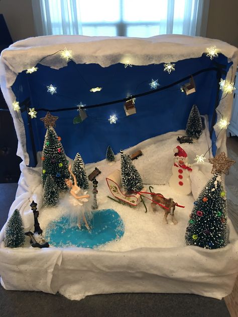 Winter Wonderland Diorama Project Christmas Diorama Ideas For Kids, Winter Scenes Wonderland, Diorama Kids, Christmas Shoebox, Christmas Diorama, Awesome Elf On The Shelf Ideas, Christmas Shadow Boxes, Diy Winter, Winter Crafts For Kids