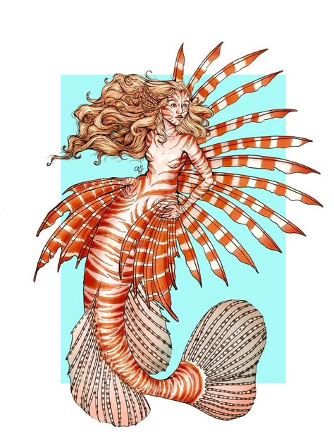 Lionfish Illustration, Lionfish Mermaid, Mermaid Photography, Mermaid Illustration, Underwater Theme, Mermaid Drawings, Mermaid Pictures, Ange Demon, Lion Fish