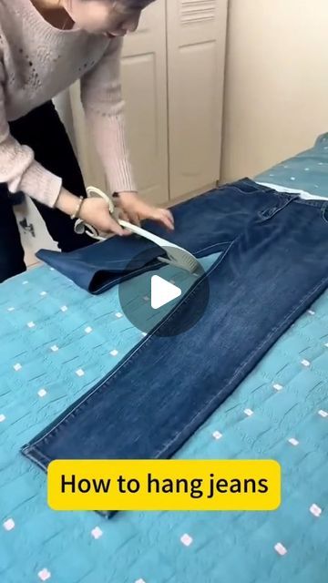 How To Folding on Instagram: "How professional organizers hang their jeans👍#jeanhanging #organizer #closetorganization #fyp" Hanging Jeans On Hanger, How To Fold Jeans On Hanger, How To Hang Jeans, How To Fold Jeans, Fold Clothes, Folding Jeans, Professional Organizers, Smart House, Folding Clothes