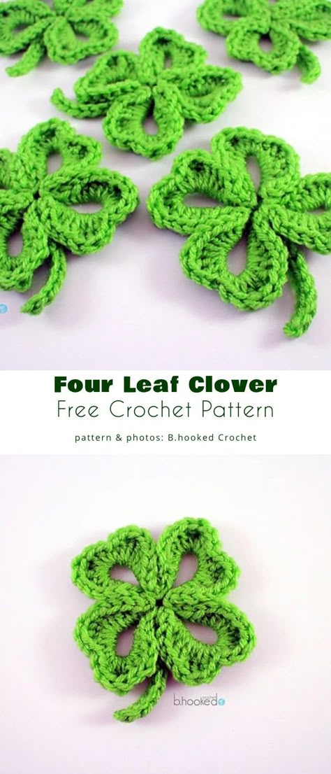 Shamrock Project Free Crochet Patterns - Your Crochet Crochet Clover Applique, Easy Crochet Shamrock Pattern, Crochet Shamrock Garland Free Pattern, Crocheted Shamrock Pattern Free, Crochet 3 Leaf Clover, Shamrock Crochet Garland, Four Leaf Clover Granny Square, How To Crochet A Four Leaf Clover, Clover Leaf Crochet Pattern