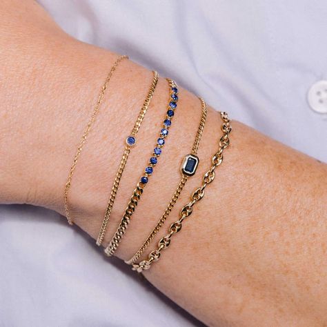 Zoë Chicco 14k Gold Blue Sapphire Tennis Segment Small Curb Chain Bracelet – ZOË CHICCO Blue And Gold Bracelets, Gold Bracelets Stacked, Blue Sapphire Bracelet, Blue Sapphire Pendant, Curb Chain Bracelet, Gold Bracelet Set, Blue Sapphire Gemstone, Heavy Chain, Sapphire Pendant