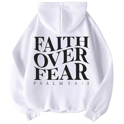 Available In Unisex Xs, S, M, L, Xl, And Xxl. Just Place An Order And Message Your Size After! Faith Over Fear Hoodie, Christian Religious Saying Pullover Sweatshirts Embrace Your Feline Obsession With Our ""Faith Over Fear"" Hoodie! Crafted From Soft And Comfortable Fabric, This Sweatshirt Is Perfect For Those Cozy Nights In Or Running Errands Around Town. Featuring A Roomy Front Kangaroo Pocket And Adjustable Drawstring Hood, You’ll Stay Stylish And Warm While Celebrating Your Love For Cats! Material: 100% Cotton Made To Order With High-Quality Print. Faith Over Fear, Oversized Sweatshirt, Pullover Sweatshirts, Letter Print, Long Sleeve Tops, Long Sleeve, Design